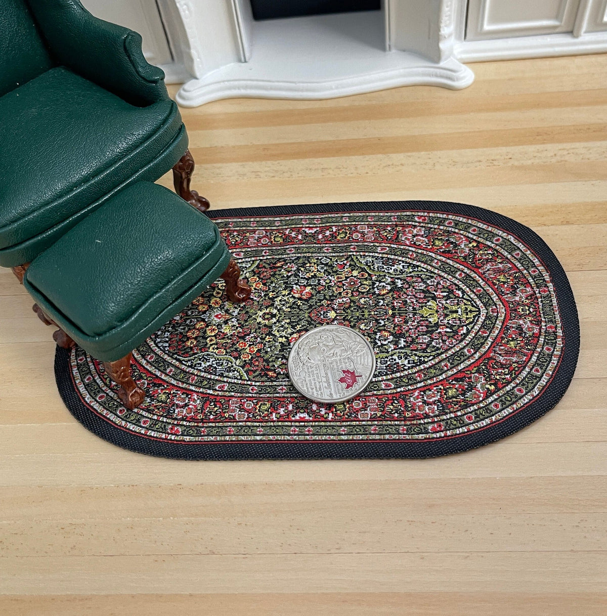 1:12 Scale Miniature Oval Area Rug with Floral Medallion, 5-11/16 inch long, DIY Dollhouse Supply