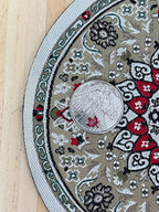 1:12 Scale Miniature Round Area Rug with Medallion and Border, 5-7/16 inch dia., DIY Dollhouse Supply (gray and red)
