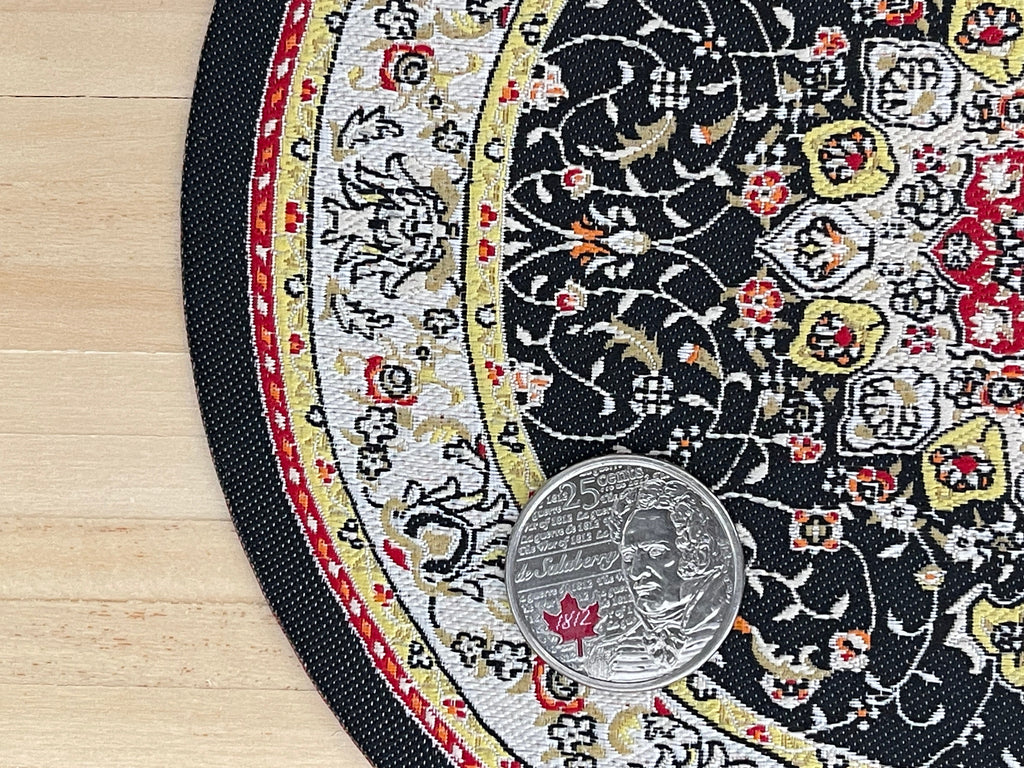 1:12 Scale Miniature Round Area Rug with Victorian Style Medallion, 6-1/2 inch dia., DIY Dollhouse Supply (black)