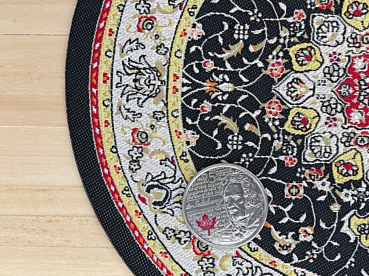 1:12 Scale Miniature Round Area Rug with Victorian Style Medallion, 6-1/2 inch dia., DIY Dollhouse Supply (black)