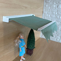 Miniature Green Striped Sun Canopy Retractable Patio Cover Pergola Terrace Cover Patio Roof Awing Outdoor Shade 1:12 Dollhouse Sunroof -K007