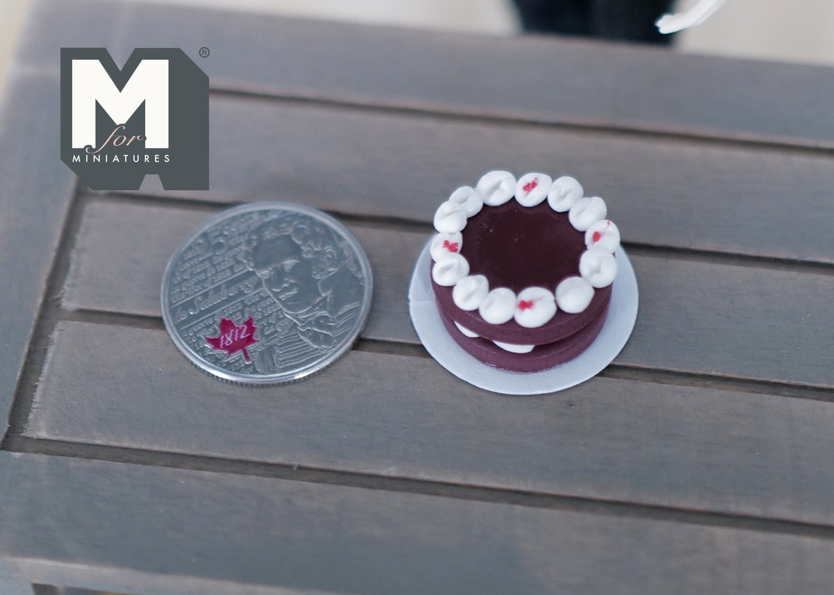 1:12 Scale Miniature Chocolate Layer Cake with Cream Rosettes, 1 inch dia., DIY Dollhouse Supply