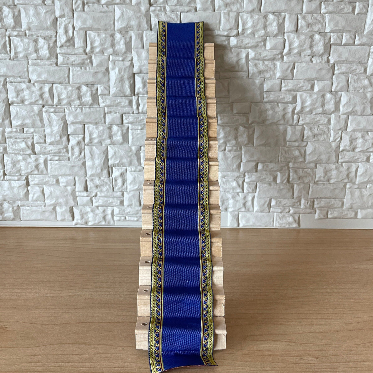1:12 Scale Miniature Fabric Stair Runner with Patterned Border, 19-5/16 inch long, DIY Dollhouse Supply (blue)