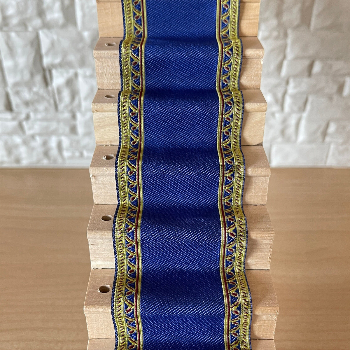 1:12 Scale Miniature Fabric Stair Runner with Patterned Border, 19-5/16 inch long, DIY Dollhouse Supply (blue)