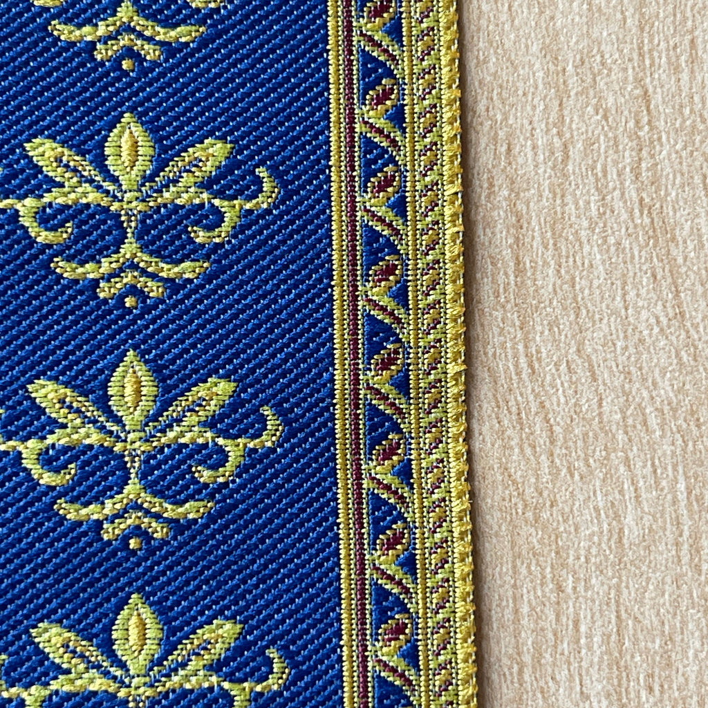 1:12 Scale Miniature Fabric Stair Runner, Fleur de Lis Pattern, 19-5/16 inch long, DIY Dollhouse Supply (blue and gold)