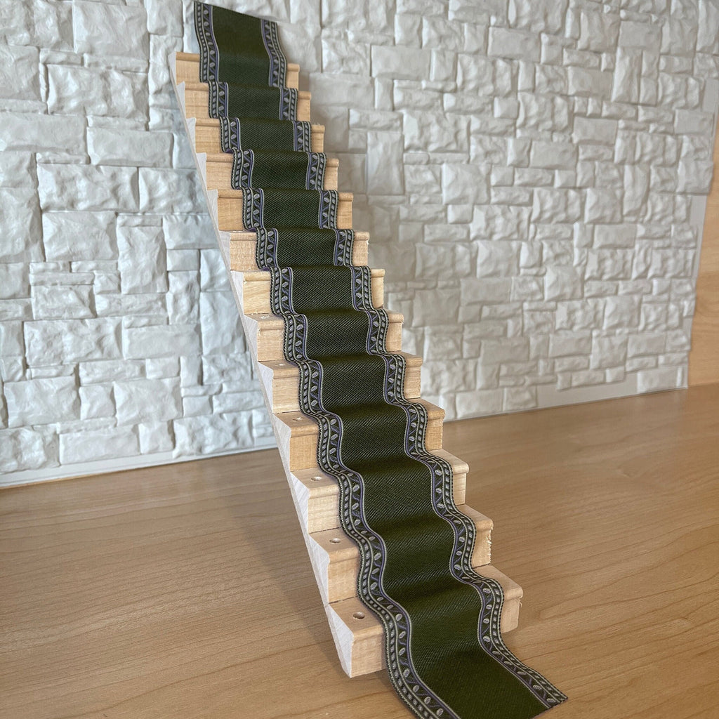 1:12 Miniature Stair Runner , Dollhouse Stair Carpet , Edged Stair Carpet , Staircase Rug , Step Carpet , Stair Tread Carpet (green) - D088