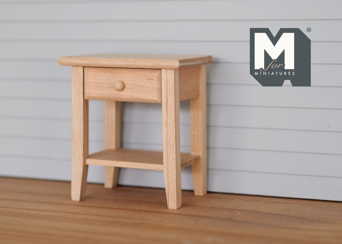 1:12 Dollhouse Supplies miniature unpainted bedroom nightstand with drawer - J043