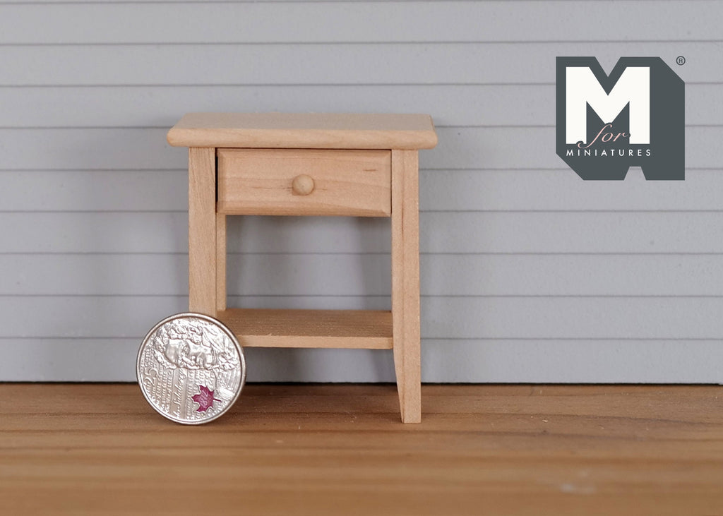 1:12 Dollhouse Supplies miniature unpainted bedroom nightstand with drawer - J043