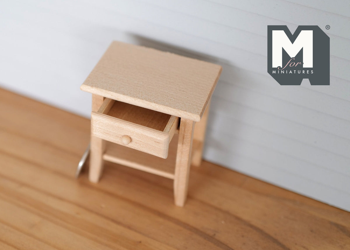 1:12 Dollhouse Supplies miniature unpainted bedroom nightstand with drawer - J043