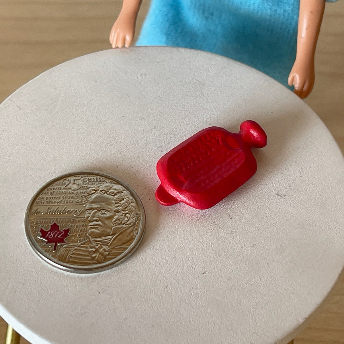 1:12 Scale Miniature Hot Water Bottle, Ribbed Texture, 1 inch long, DIY Dollhouse Supply (cast resin) (red)