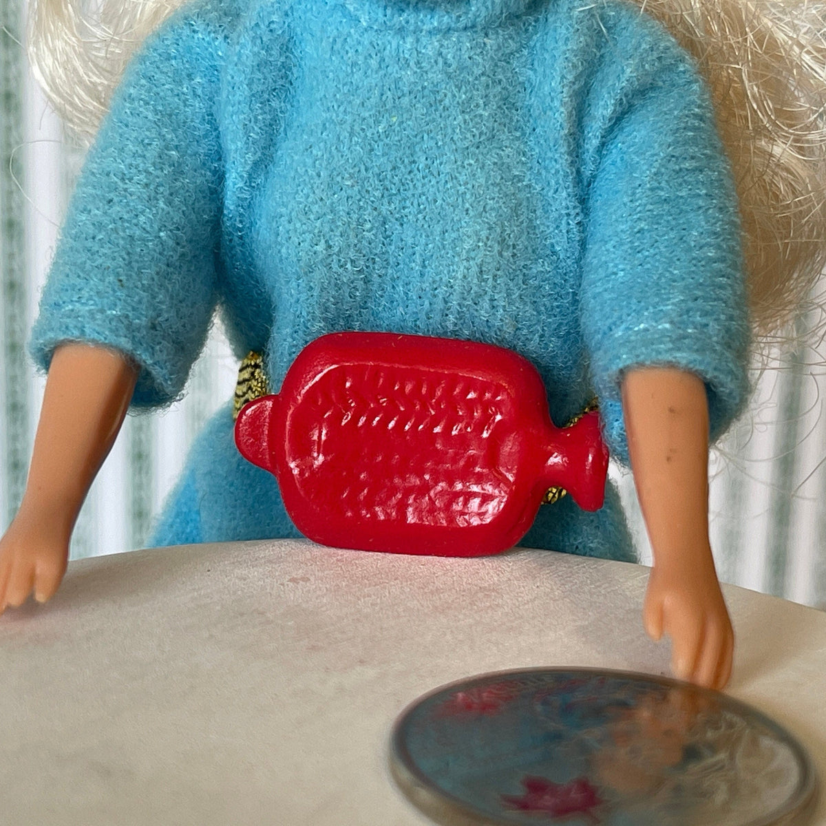 1:12 Scale Miniature Hot Water Bottle, Ribbed Texture, 1 inch long, DIY Dollhouse Supply (cast resin) (red)
