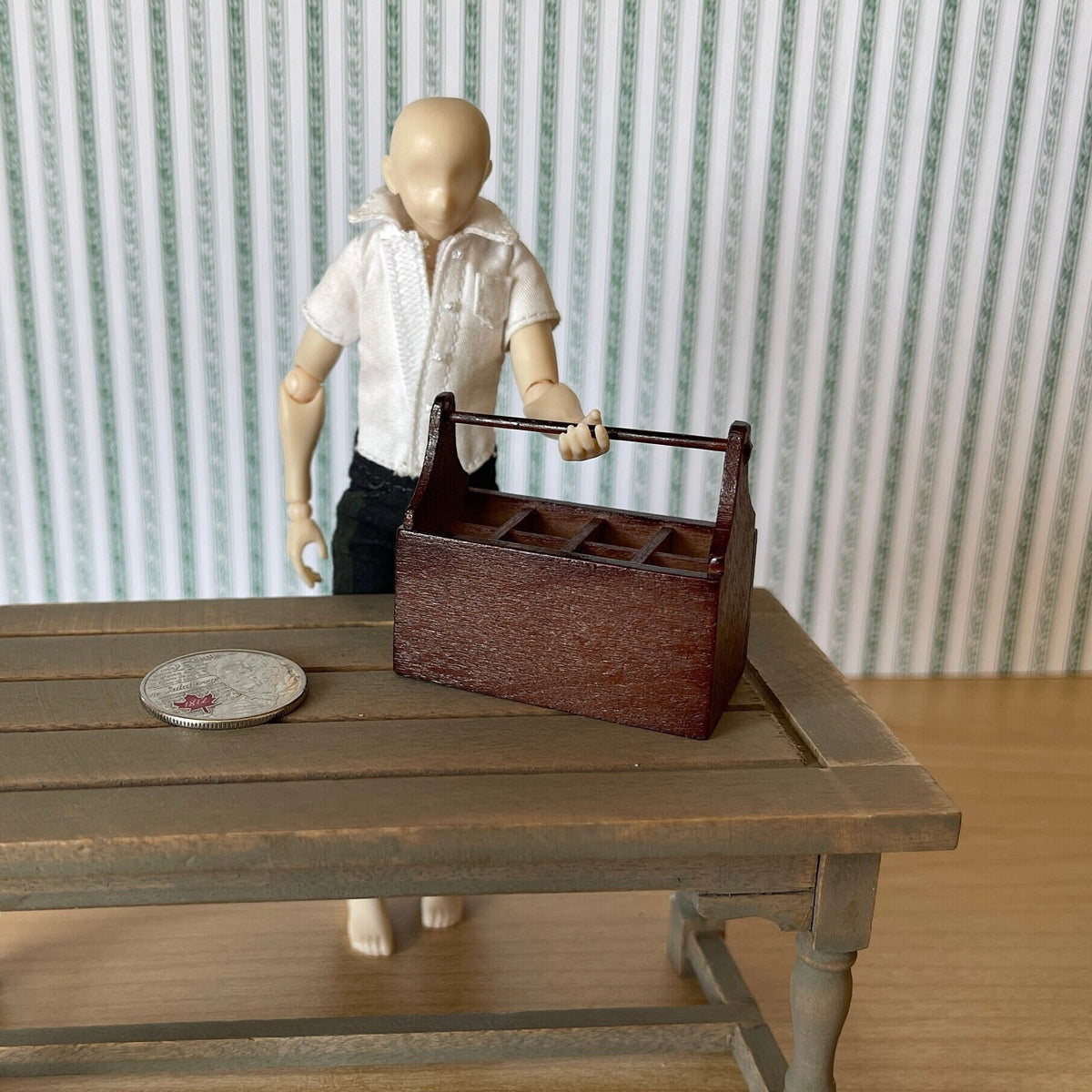 1:12 Miniature Wooden Garden Toolbox , Garden Tool Box ,  Tool Caddy , Carry Caddy - F080