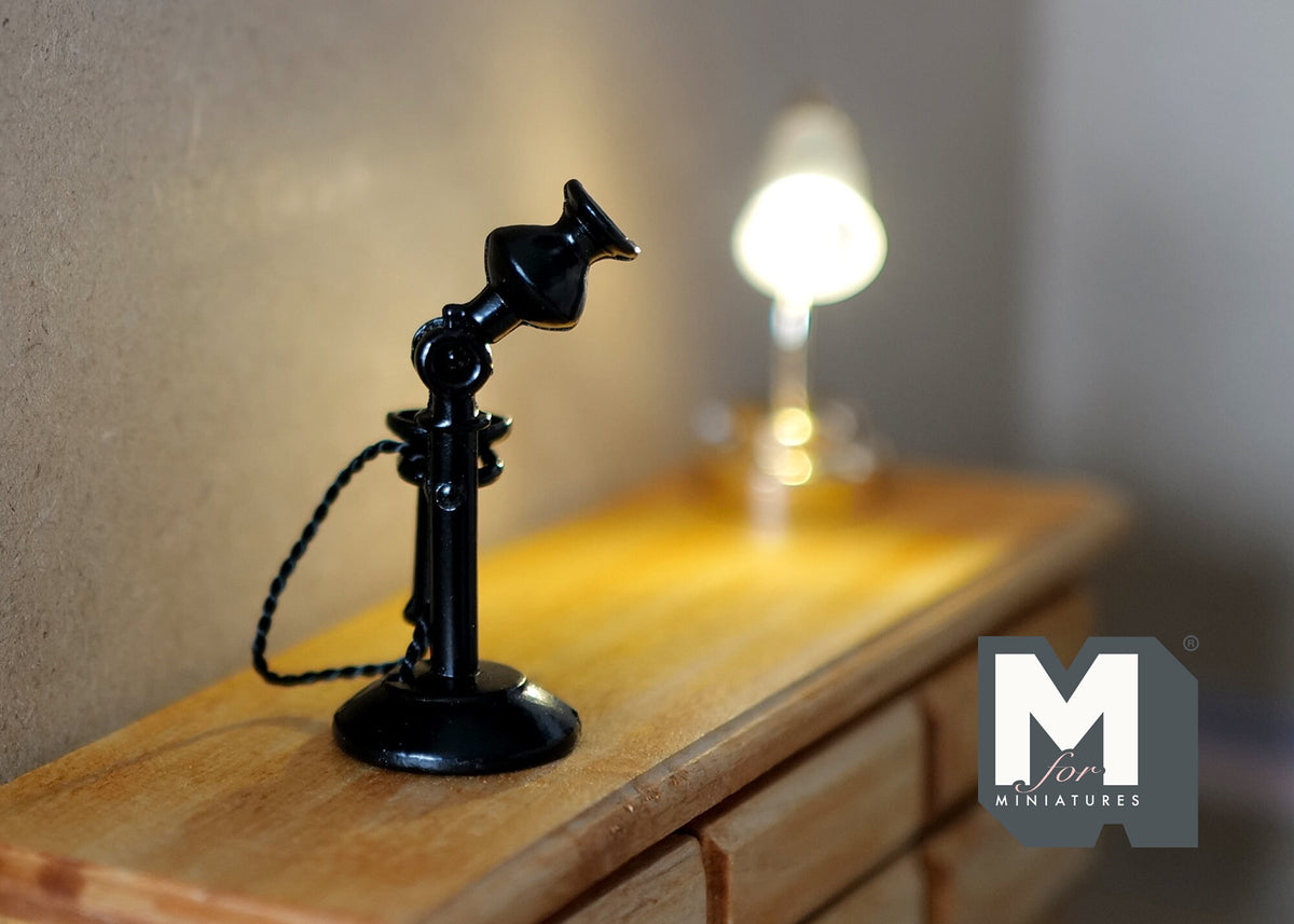 1:12 Scale Miniature Candlestick Telephone, 1-3/8 inch tall, DIY Dollhouse Supply (black)