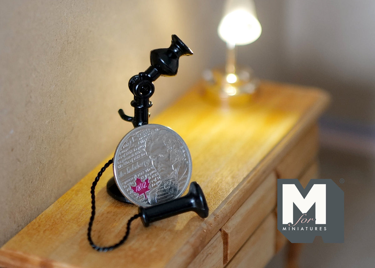 1:12 Scale Miniature Candlestick Telephone, 1-3/8 inch tall, DIY Dollhouse Supply (black)