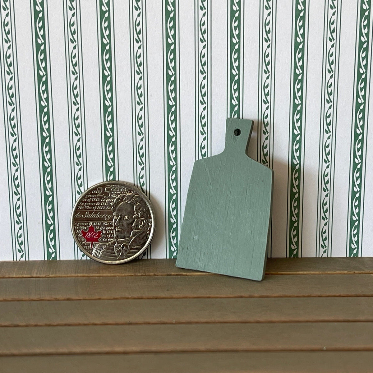 1:12 Scale Miniature Wood Cutting Board with Handle, 1-11/16 inch long, DIY Dollhouse Supply (gray green)