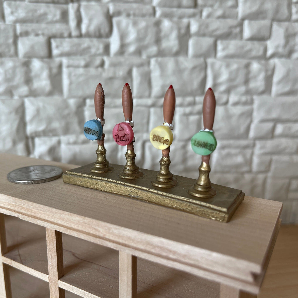 1:12 Scale Miniature Beer Tap Tower, 4 Pump Handles, 2-11/16 inch wide, DIY Dollhouse Supply (brass)