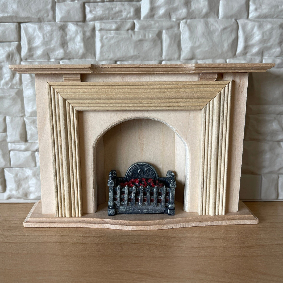 1:12 Scale Miniature Metal Fire Grate with Red Coals, Arched Back, 1-5/8 inch wide, DIY Dollhouse Supply (pewter)