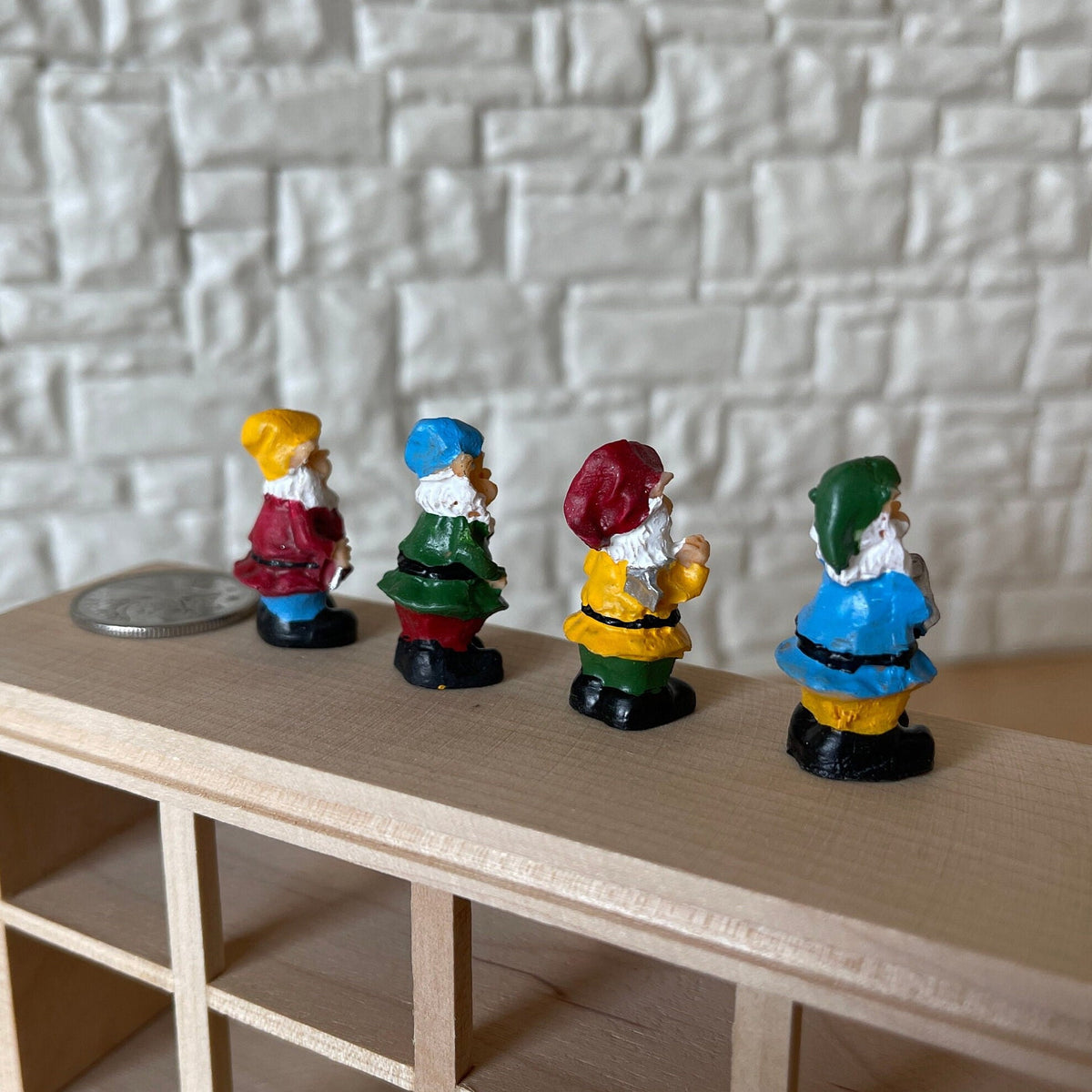 1:12 Scale Miniature Garden Gnome Figurines, Pointy Hats, Set of 4, 1-3/16 inch tall, DIY Dollhouse Supply