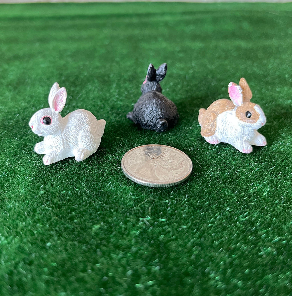 1:12 Scale Miniature Bunny Rabbit Figures, Set of 3, 1 inch long, DIY Dollhouse Supply (style D)