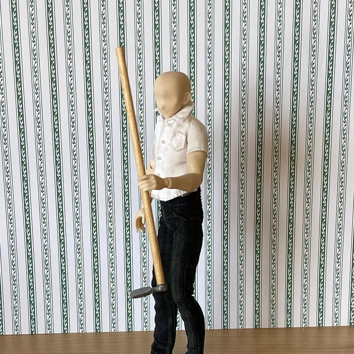 1:12 Scale Miniature Garden Hoe with Wood Handle, 4 inch long, DIY Dollhouse Supply