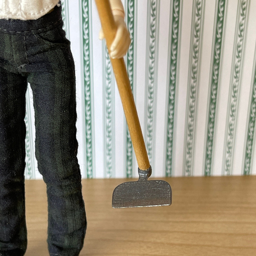 1:12 Scale Miniature Garden Hoe with Wood Handle, 4 inch long, DIY Dollhouse Supply
