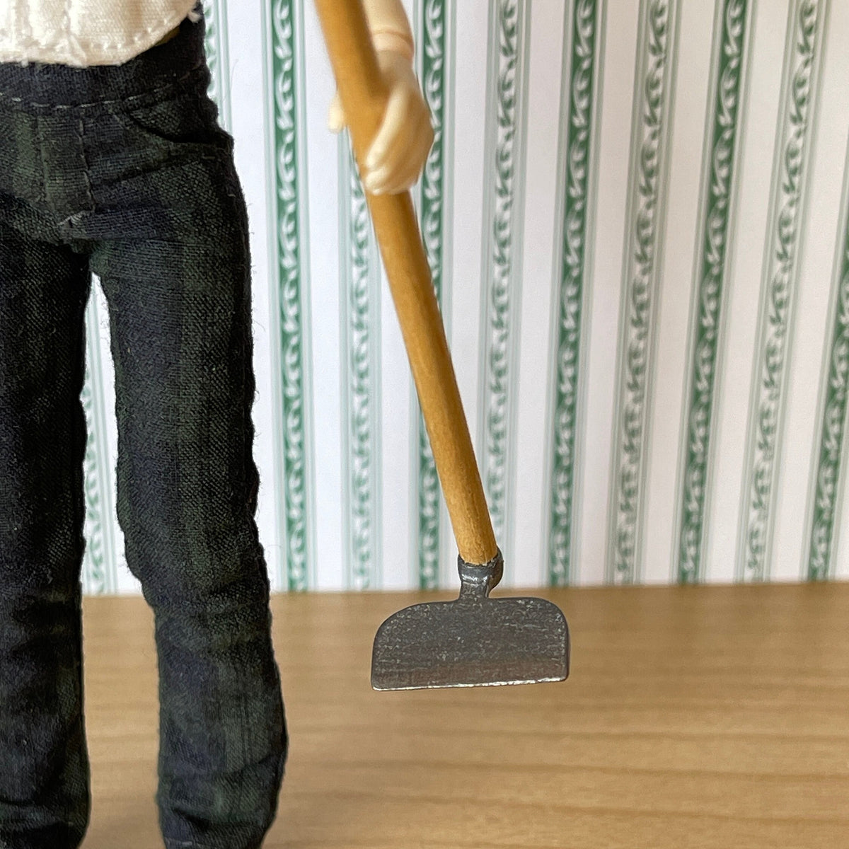 1:12 Scale Miniature Garden Hoe with Wood Handle, 4 inch long, DIY Dollhouse Supply