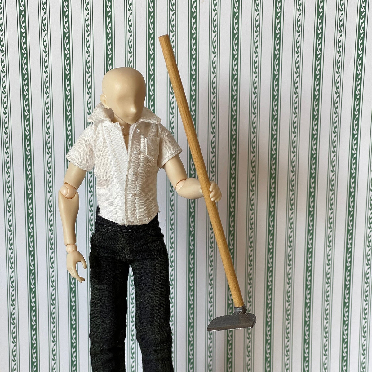 1:12 Scale Miniature Garden Hoe with Wood Handle, 4 inch long, DIY Dollhouse Supply