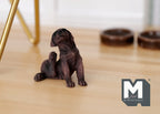 1:12 Scale Miniature Sitting Puppy Figurine, 1-1/8 inch tall, DIY Dollhouse Supply (dark brown)