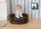 1:12 Scale Miniature Wicker Style Pet Bed with Cushion, 1-3/4 inch long, DIY Dollhouse Supply (brown)