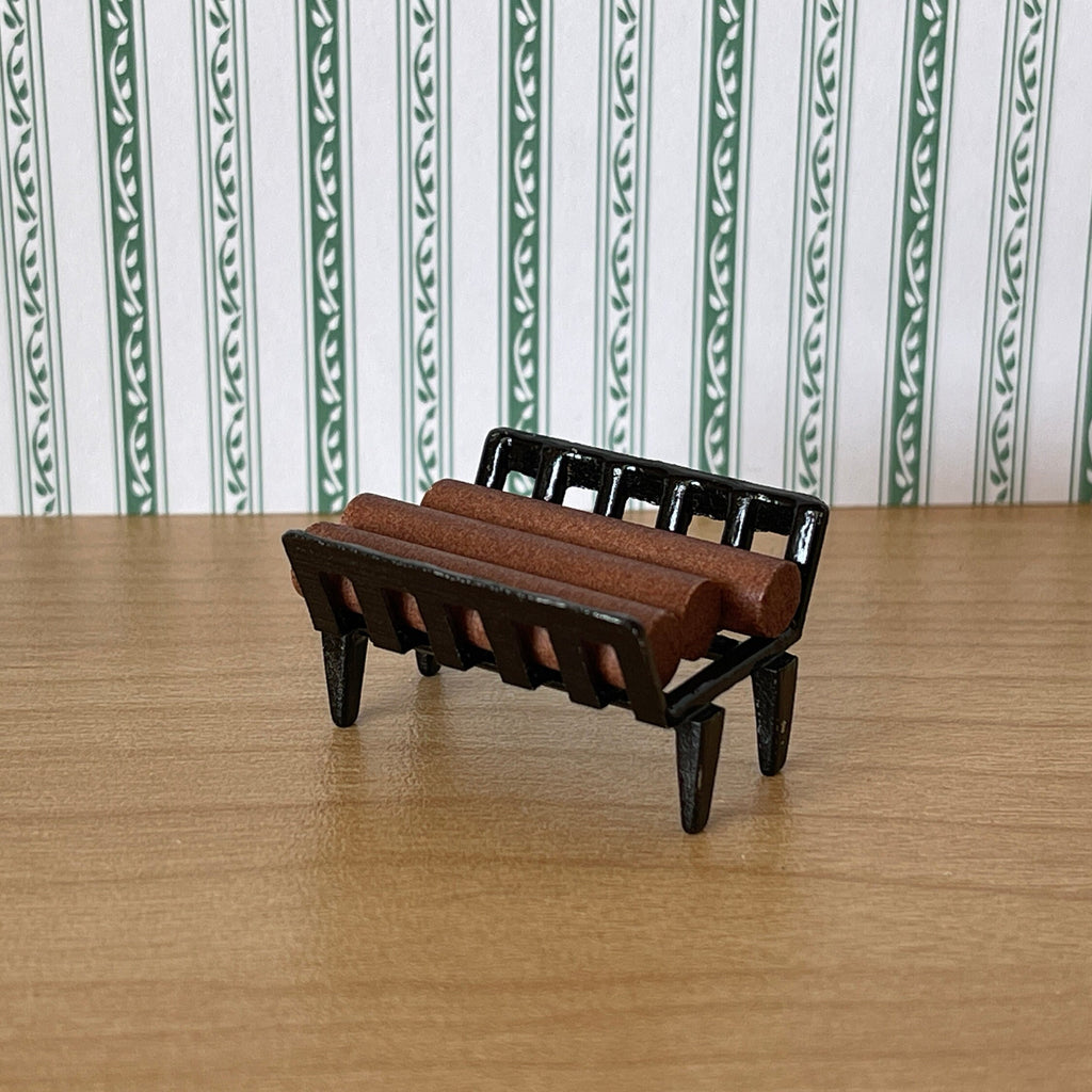1:12 Miniature Fireplace Log Holder with Logs - F026