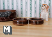 1:12 Dollhouse Miniature Brown Ceramic Pet Food Bowls Set of 2 (Large) - C056