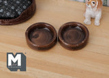 1:12 Dollhouse Miniature Brown Ceramic Pet Food Bowls Set of 2 (Large) - C056