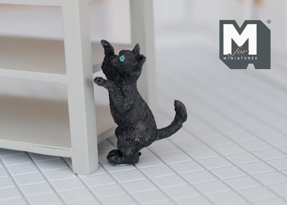 1:12 Scale Miniature Black Cat Figure, Standing on Hind Legs, 1-9/16 inch tall, DIY Dollhouse Supply