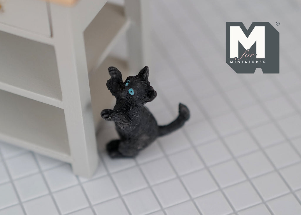 1:12 Scale Miniature Black Cat Figure, Standing on Hind Legs, 1-9/16 inch tall, DIY Dollhouse Supply