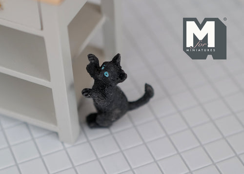 1:12 Scale Miniature Black Cat Figure, Standing on Hind Legs, 1-9/16 inch tall, DIY Dollhouse Supply