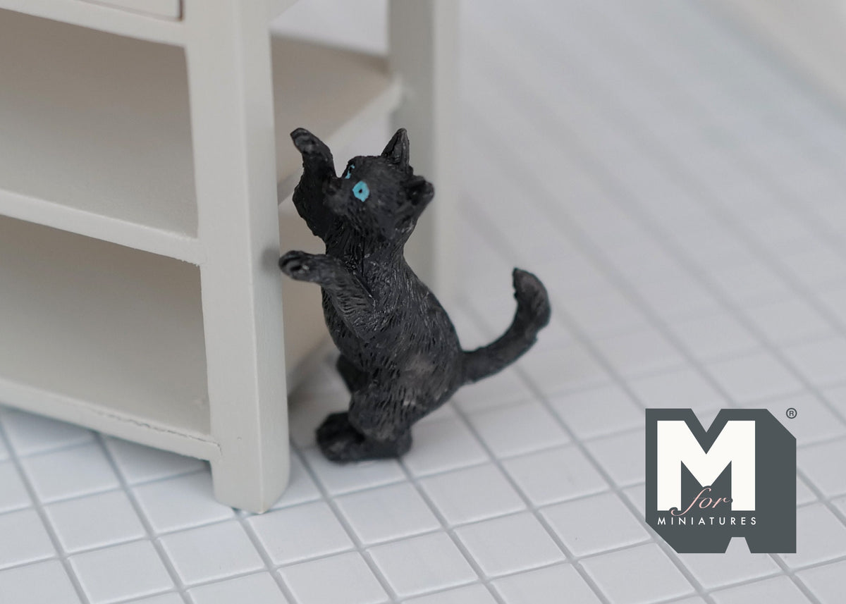1:12 Scale Miniature Black Cat Figure, Standing on Hind Legs, 1-9/16 inch tall, DIY Dollhouse Supply