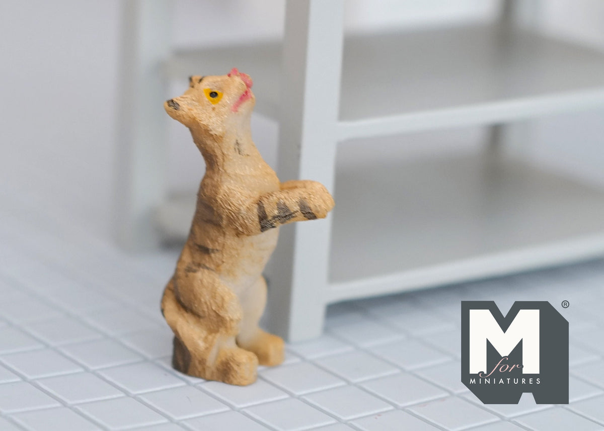 1:12 Scale Miniature Resin Begging Cat, Standing on Hind Legs, 1-5/8 inch tall, DIY Dollhouse Supply (tan)