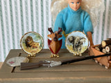 1:12 Dollhouse Supplies Miniature Decoration Set of 5 , Fire Logs and Crate , Hunting Rifle, Deer Head, Animal Plate, Elephant Plate - F044