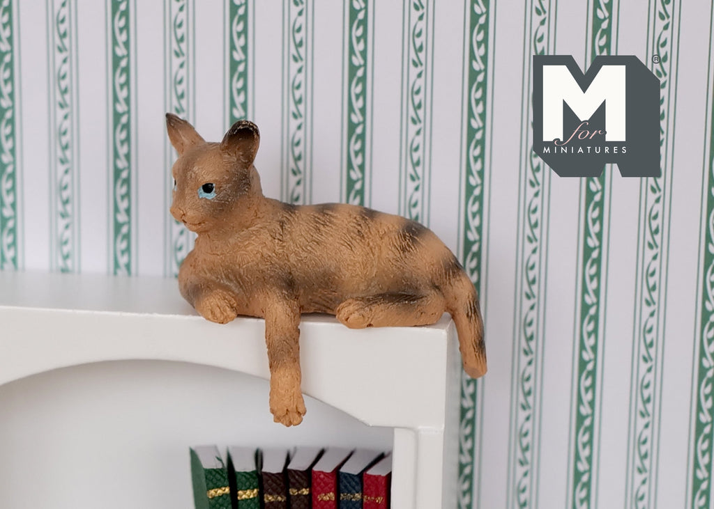1:12 Scale Miniature Cleo the Tabby Cat, Shelf Sitter with Paws Over Edge, 1-3/4 inch tall, DIY Dollhouse Supply (ginger)