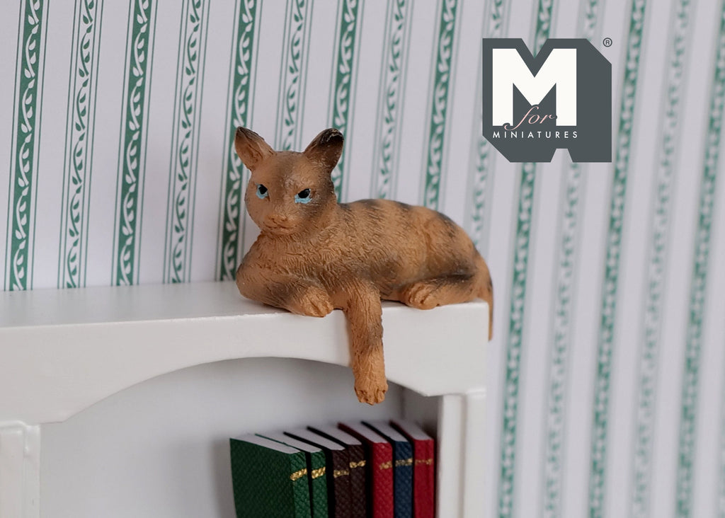 1:12 Scale Miniature Cleo the Tabby Cat, Shelf Sitter with Paws Over Edge, 1-3/4 inch tall, DIY Dollhouse Supply (ginger)