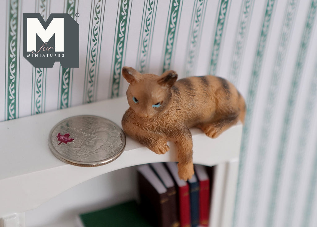 1:12 Scale Miniature Cleo the Tabby Cat, Shelf Sitter with Paws Over Edge, 1-3/4 inch tall, DIY Dollhouse Supply (ginger)