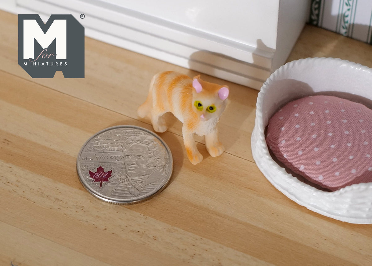1:12 Scale Miniature Standing Cat, 1-1/16 inch long, DIY Dollhouse Supply (orange tabby)