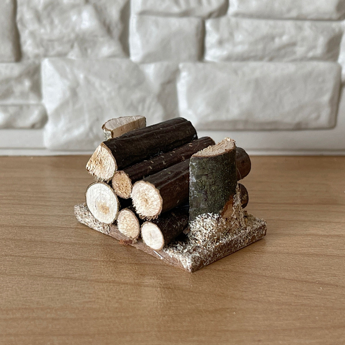 1:12 Scale Miniature Wood Log Pile on Base, 1-1/8 inch tall, DIY Dollhouse Supply