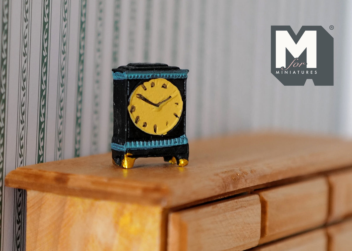 1:12 Scale Miniature Tabletop Clock, 1 inch tall, DIY Dollhouse Supply (black) (non working)