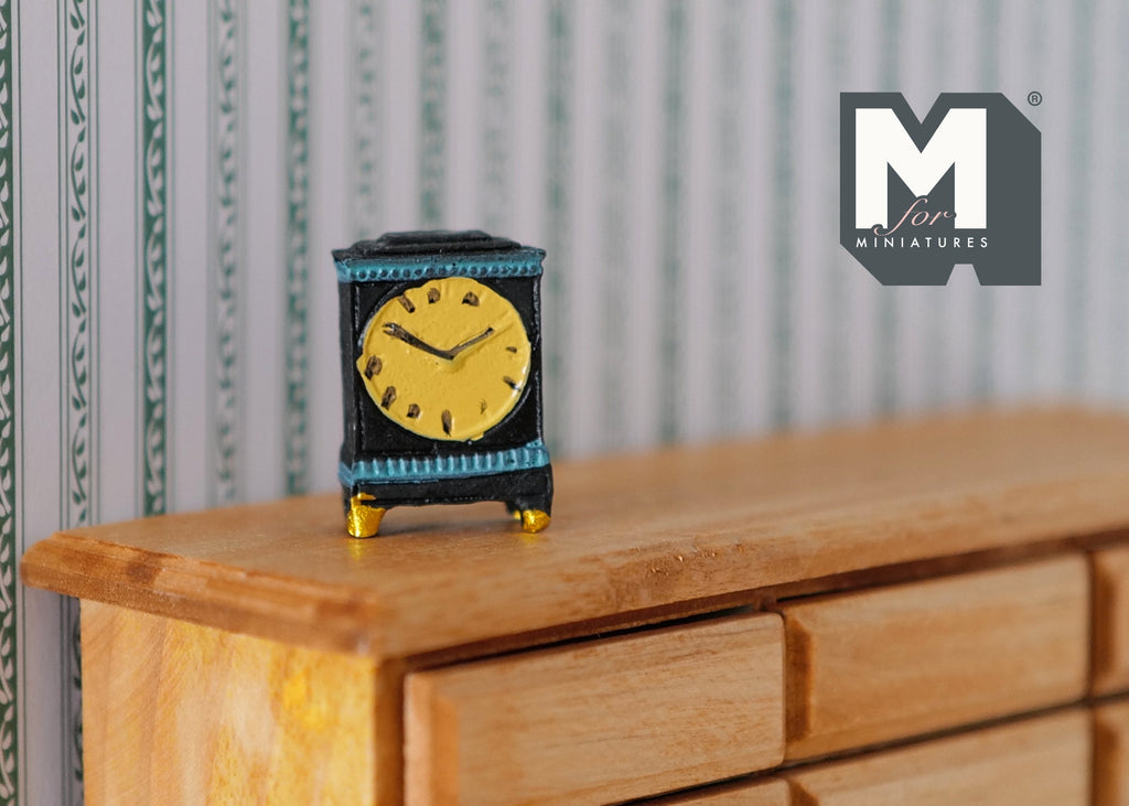 1:12 Scale Miniature Tabletop Clock, 1 inch tall, DIY Dollhouse Supply (black) (non working)