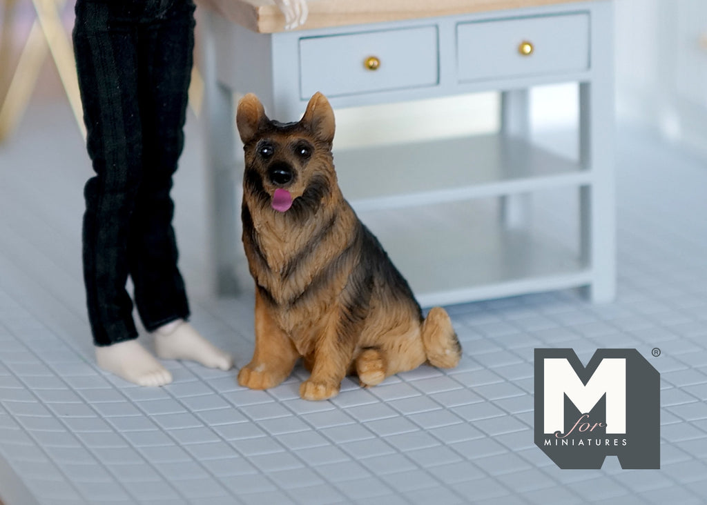 1:12 Scale Miniature Sitting German Shepherd Dog, 2-7/16 inch tall, DIY Dollhouse Supply