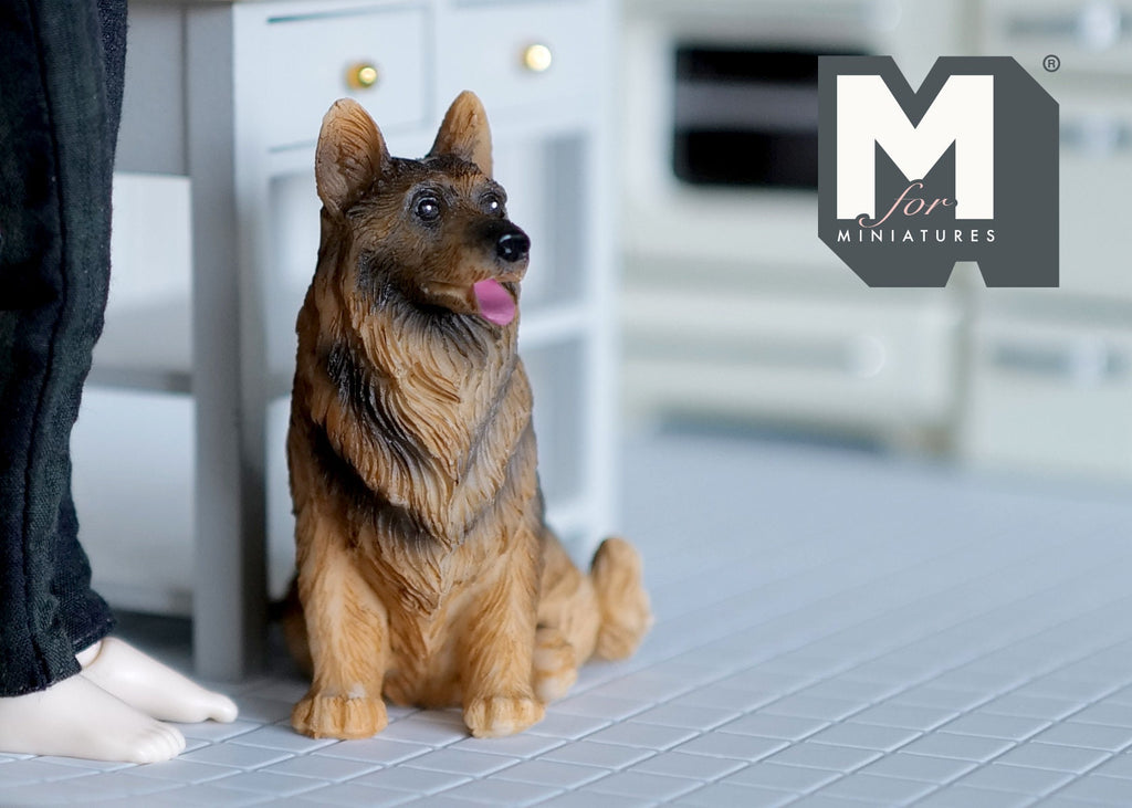 1:12 Scale Miniature Sitting German Shepherd Dog, 2-7/16 inch tall, DIY Dollhouse Supply