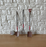 3 Piece Miniature Garden Tool Set , Miniature Shovel , Miniature Garden Fork , Miniature Spade , 1:12 Scale  - E068
