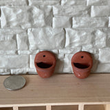 1:12 Miniature Terracotta Wall Planter , Half Moon Wall Planter , Clay Wall Planter , Set of 2 - B088