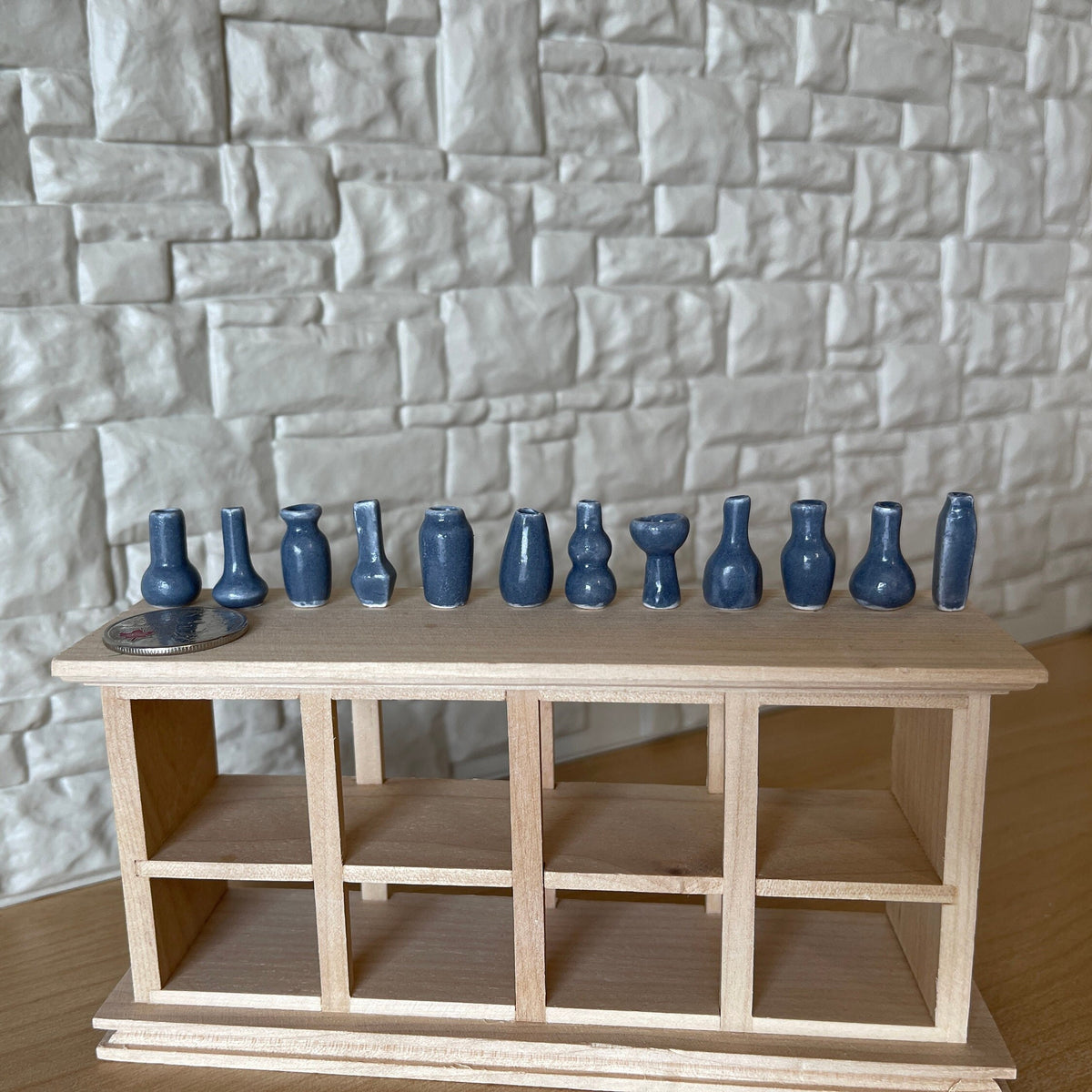 1:12 Scale Miniature Ceramic Vases, Assorted Shapes, Set of 12, 11/16 inch tall, DIY Dollhouse Supply (slate blue) (extra small)